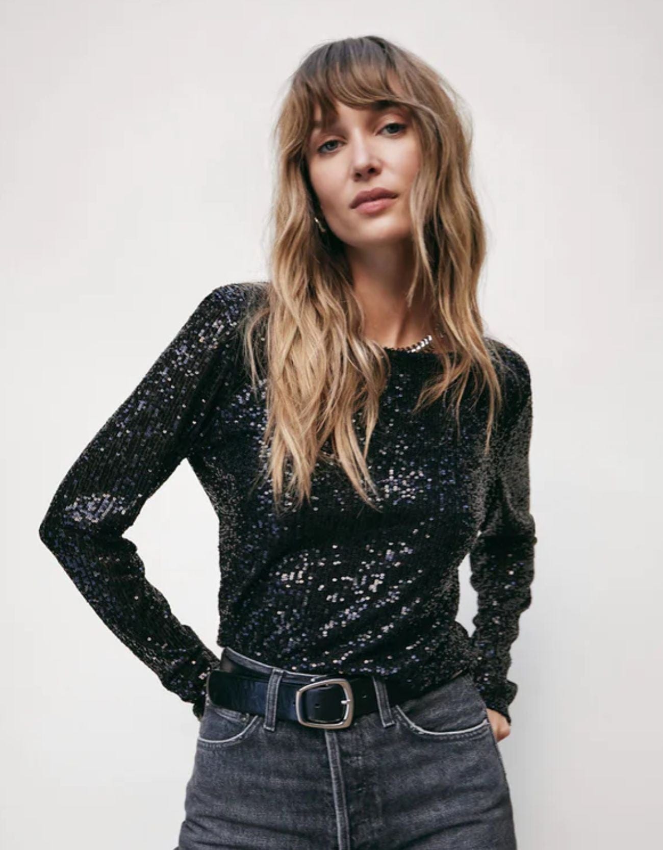 Black sequin tops best sale